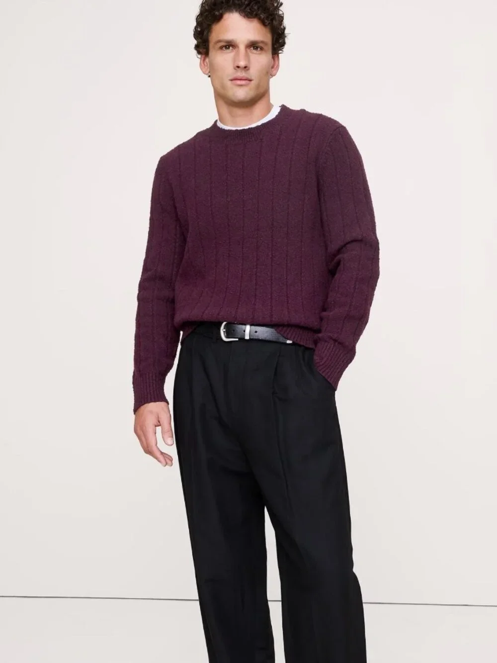 Banana Republic Men's Bouclé Ribbed Crew-Neck Sweater in Ruby Plum Purple